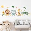 Cartoon Cute Lion Animals Tropical Leaf Watercolor Wall Sticker Self-adhesive Nursery Kids Boys Room Home Decor