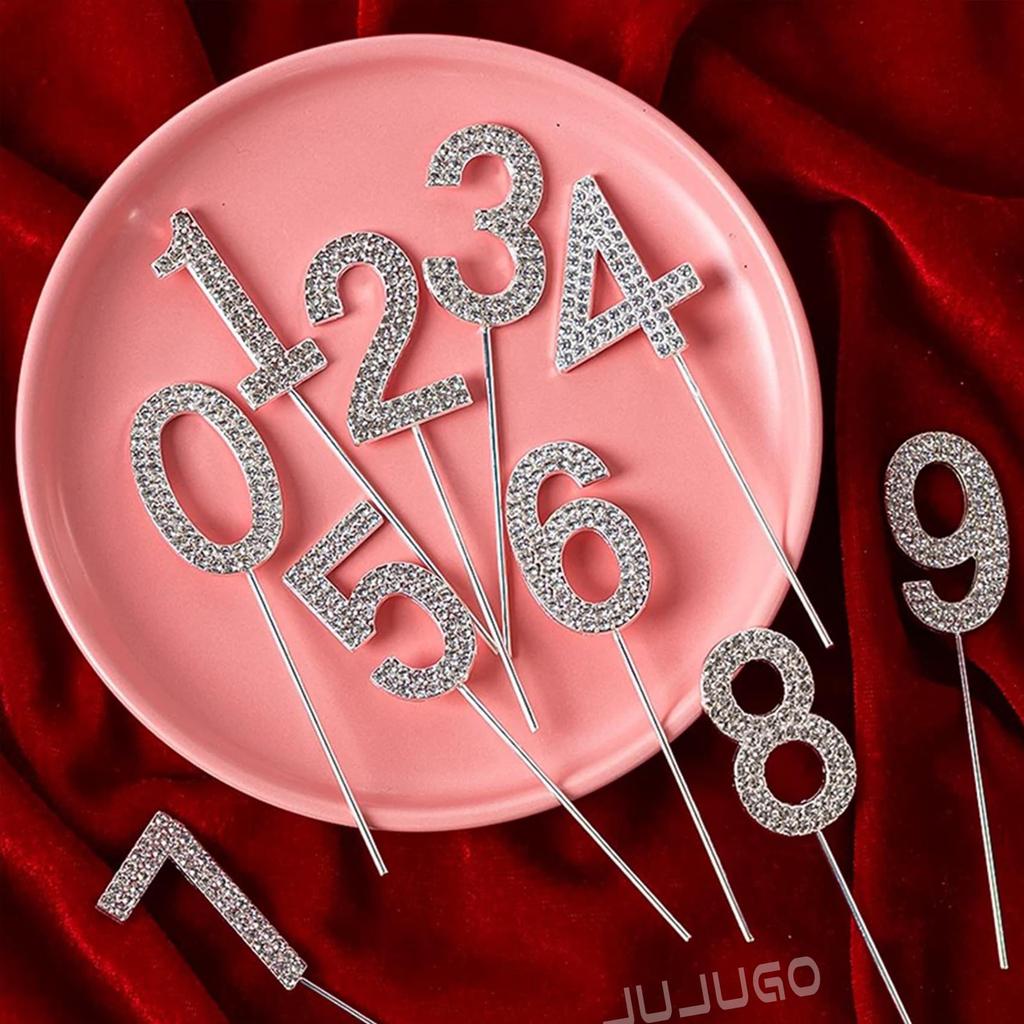 JUJUGO Cake Topper Numbers Birthday Cake Insert Card Water Drill Birthday Decoration Cake Decoration Commemorative Photo Handmade Cake Cake Only 0-9