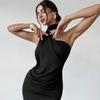 Neck leak back evening dress temperament slim dress European and American party dress