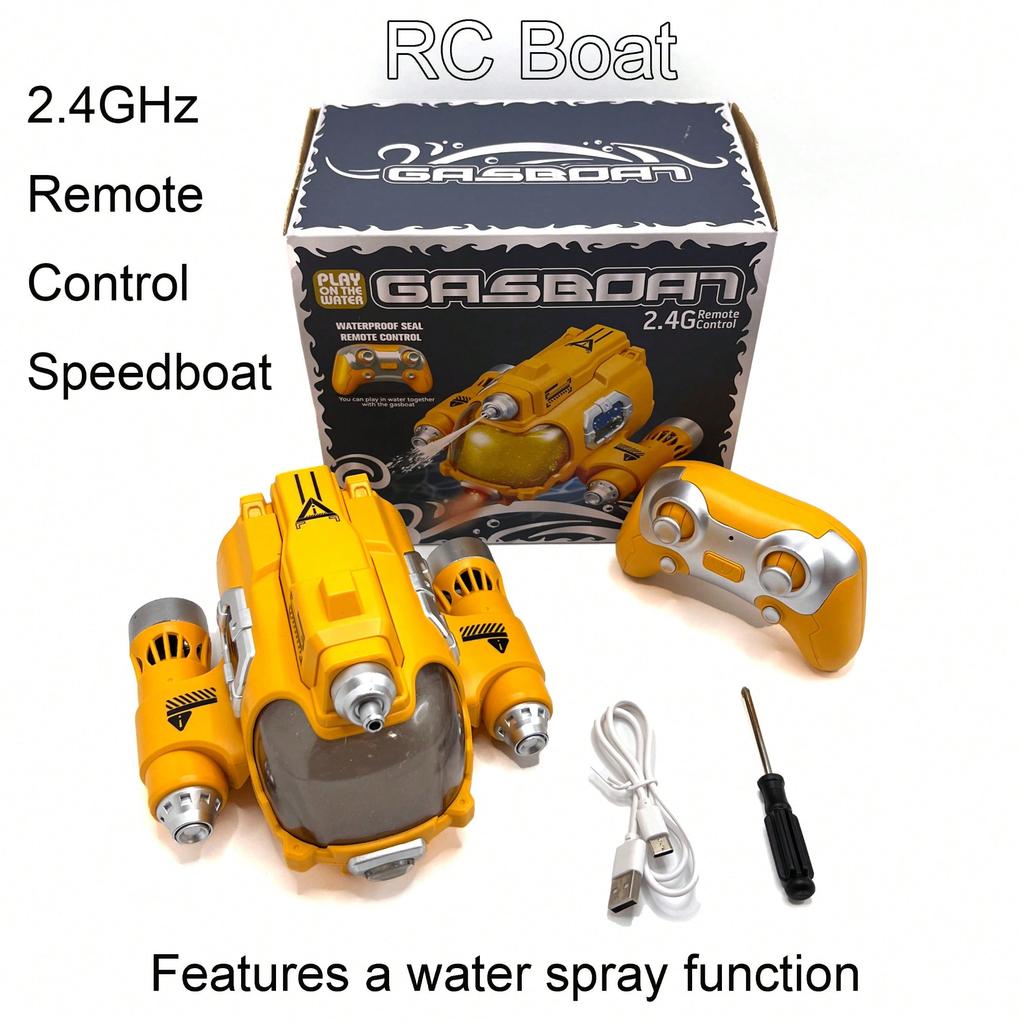 2.4GHz RC Boat,Remote Control Speedboat With Water Spray,LED Lights,One Key Demo Function.Fun Pool,Swimming Pool Toy,Easy To Operate,Holiday Gift.