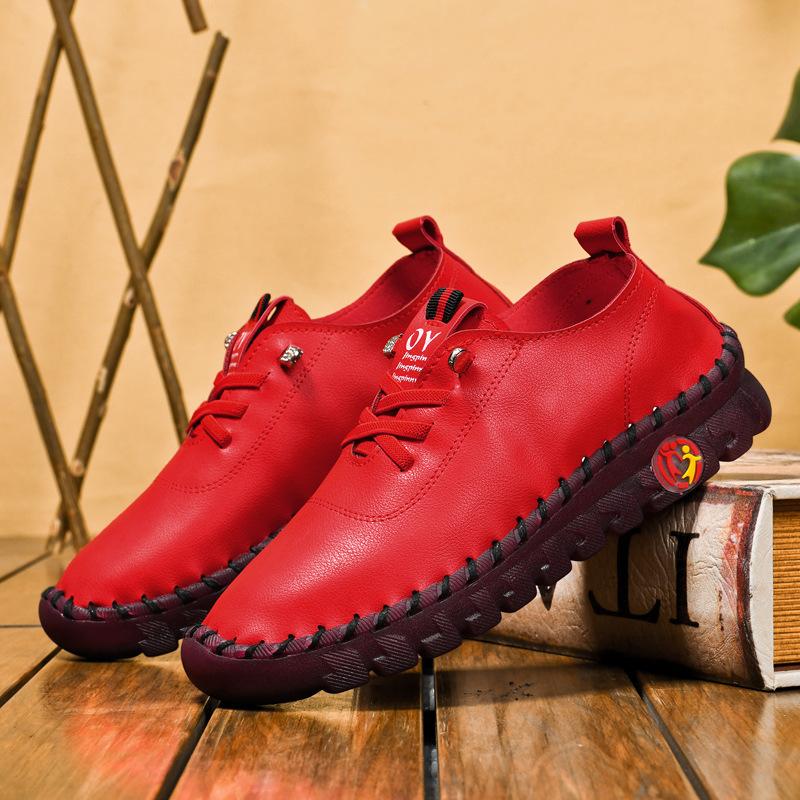 Håndsydde damesko biffsenes myksålede morssko høst og vinter flatsålede enkeltsko fritidssko