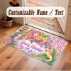 Floral Garden Theme Soft Crystal Velvet Rug Custom Name & Text Print Non Slip Floor Rug for Bedroom Living Room