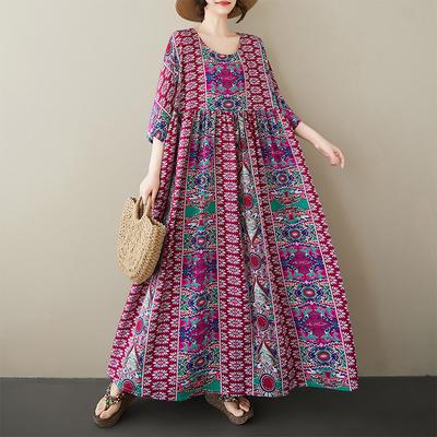 DIMANAF Plus Size New 2025 Women Summer Dress Basic Linen Beach Casual Long Fashion Loose Vintage Dress