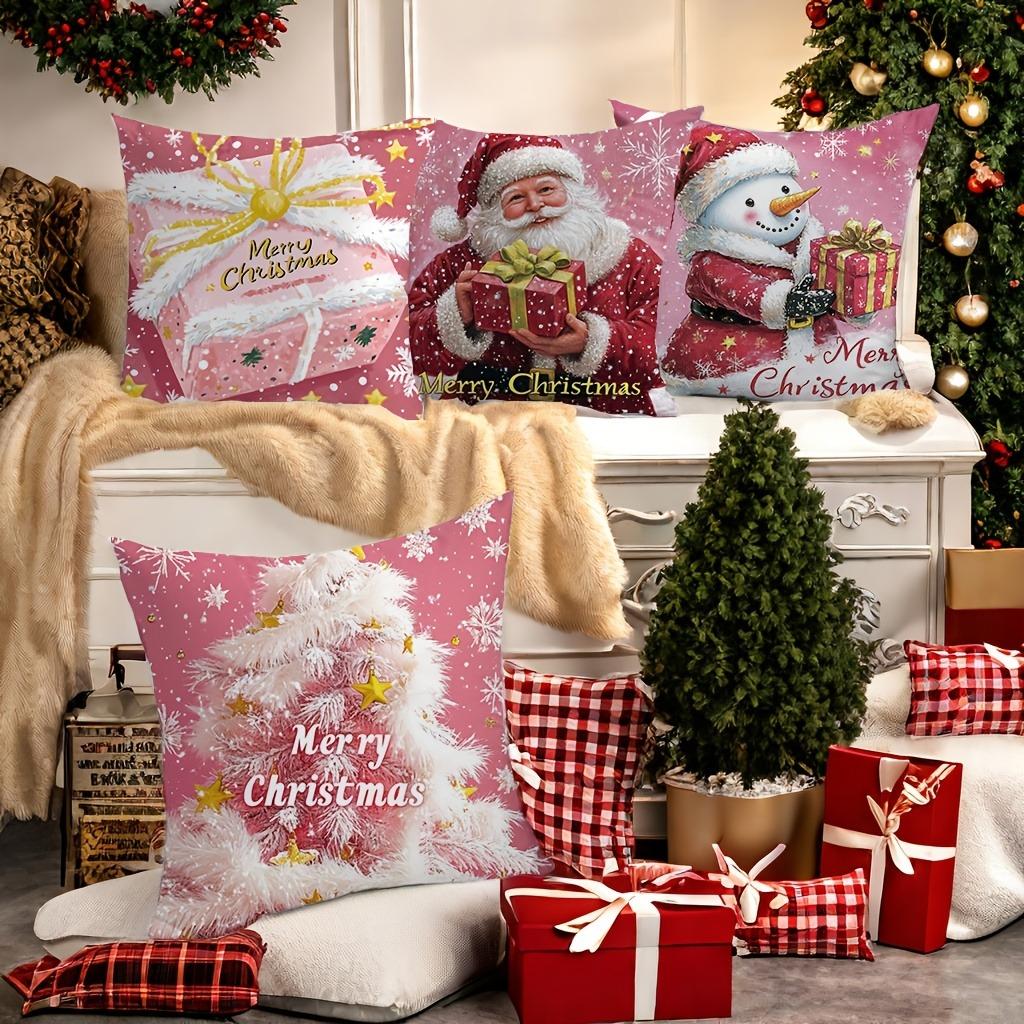 Home Decor Merry Christmas Santa & Snowman Pillows Pattern Cushion Cover Suitable For Sofa Bedroom Car Pillow Cover