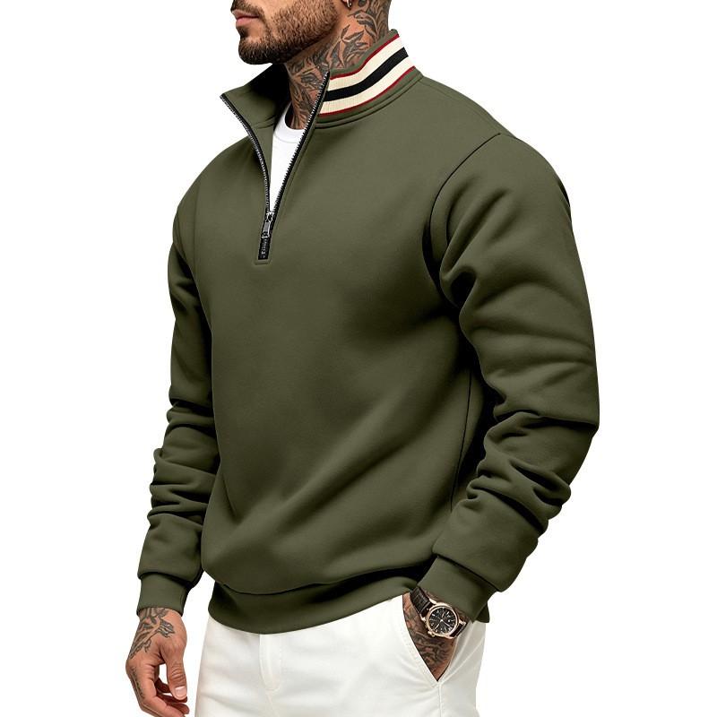 Mens Fleece Lined Stand Collar Sweatshirt Loose Fit Casual Outdoor Winter Warm Top