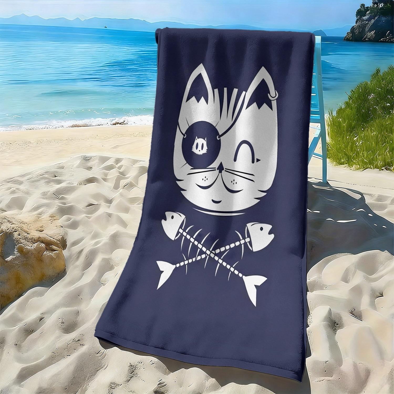

One-eyed pirate wind cat pattern polyester microfiber beach towel is highly absorbent, suitable for swimming and beach outings W40*H60(CM)