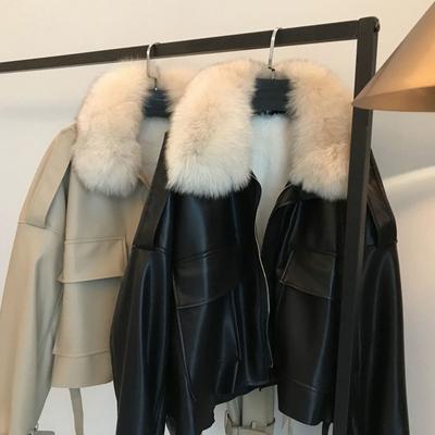 Autumn and Winter Velvet Thickened Leather Jacket Imitation Fur Short Removable Imitation Rabbit Fur Collar Jacket Warm Cotton Clothing Women's