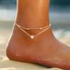 Bohemian Bunte Kristall Saatperlen Herz Fußkettchen für Damen Sommer Ozean Strand Muschel Fuß Knie Schmuck