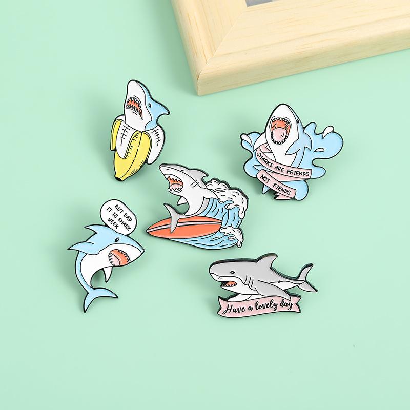 Stylish Shark Colorful Series Brooch Animal Shaped Lapel Pin For Unique Accessories Fashionable