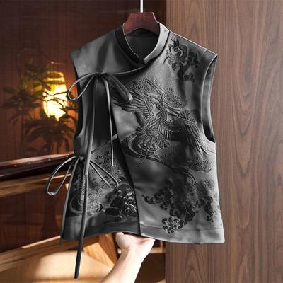 Damen Frühling und Sommer Retro Literarische Stickerei Bindeweste Einfarbig Elegante Oberteile