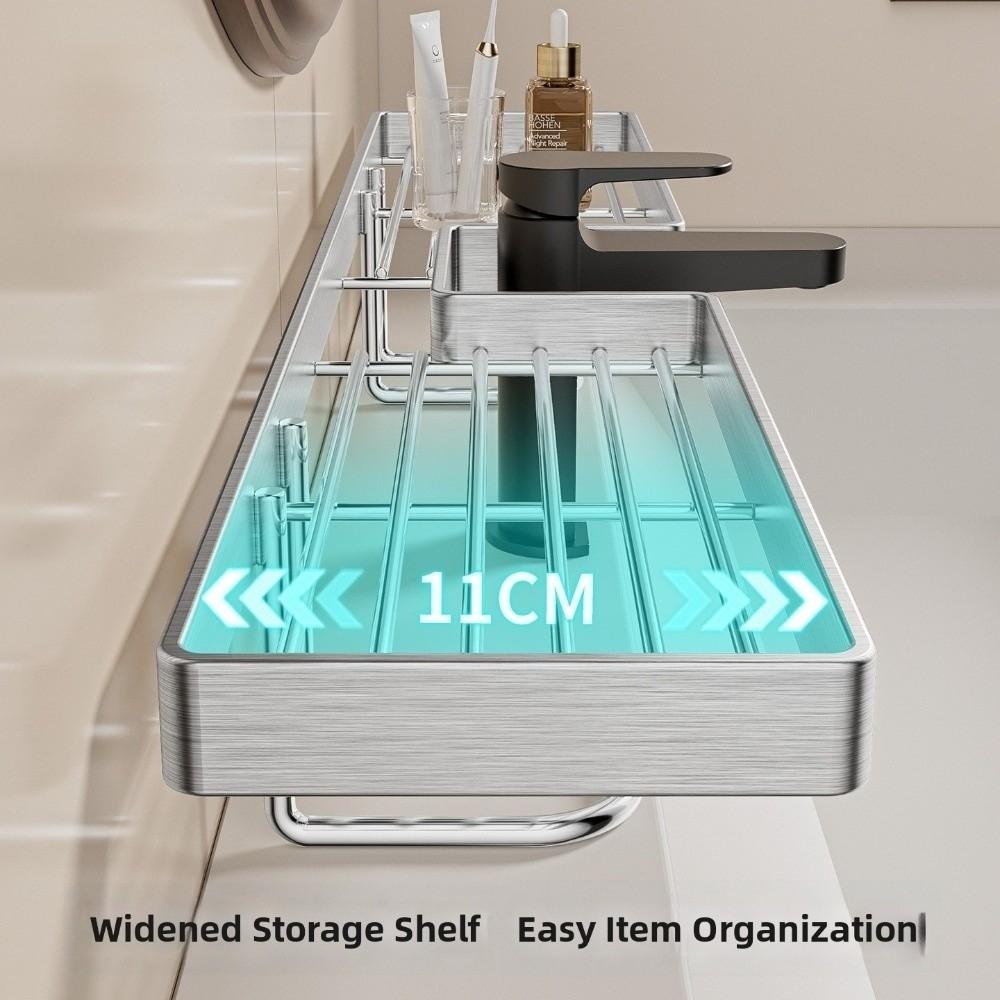 Stainless Steel Bathroom Counter Shelf Anti Slip Faucet Sink Drying Shelf  Mirror Front