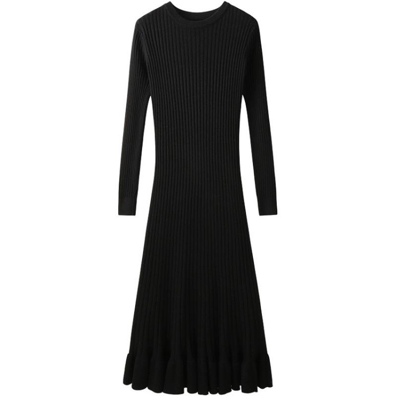 Design Sense Knitted Dress Autumn and Winter New Thin Temperament Celebrity Fan Hip Skirt Sweater Fishtail Dress