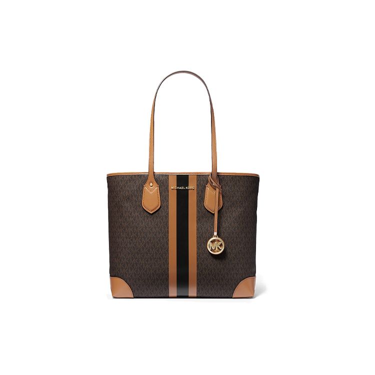

Michael Kors MK Eva Floral Logo Stripe Letter Color Block Open Tote Bag Women Tote Bags Acorn-Brown 30T9GV0T7B-BRN-ACORN Basic Set (Bag+Dust Bag)