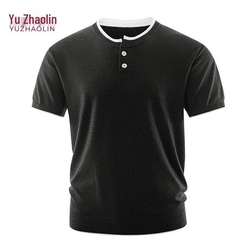 Men s Color-Block Faux Two-Piece Henley Knit T-Shirt M