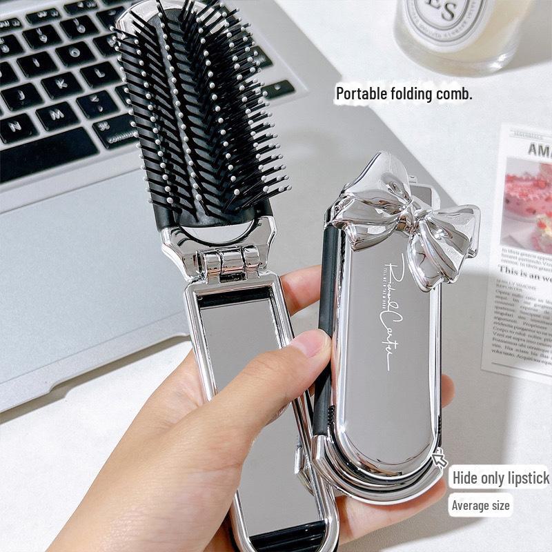 Compact Folding Air Cushion Comb & Mirror Duo – Mini Massage and Portable Haircare Essential.