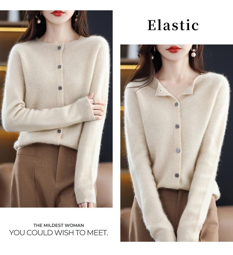 Women's Pure Wool Loose Knit Cardigan - Autumn Solid Color Sweater Top