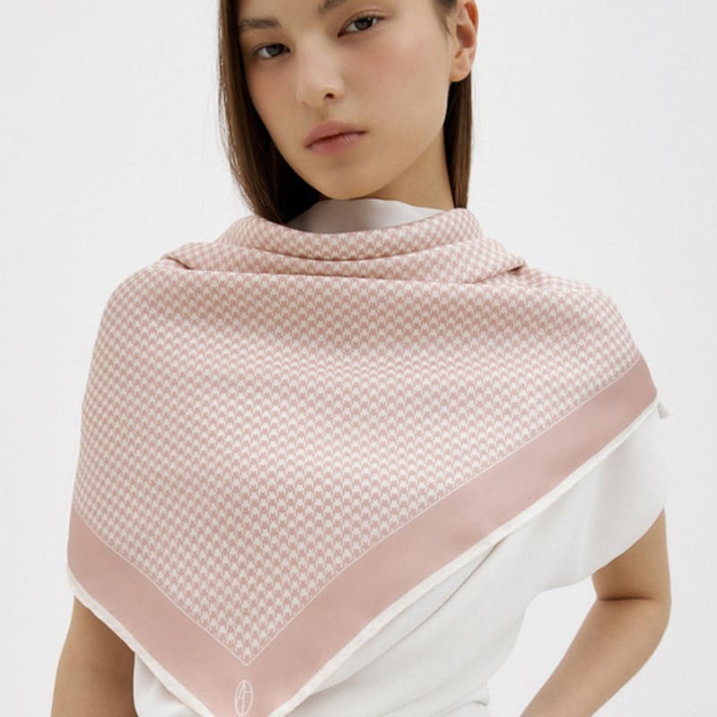 AVVINA PELLE Houndstooth Square Silk Scarf 90 - Rose