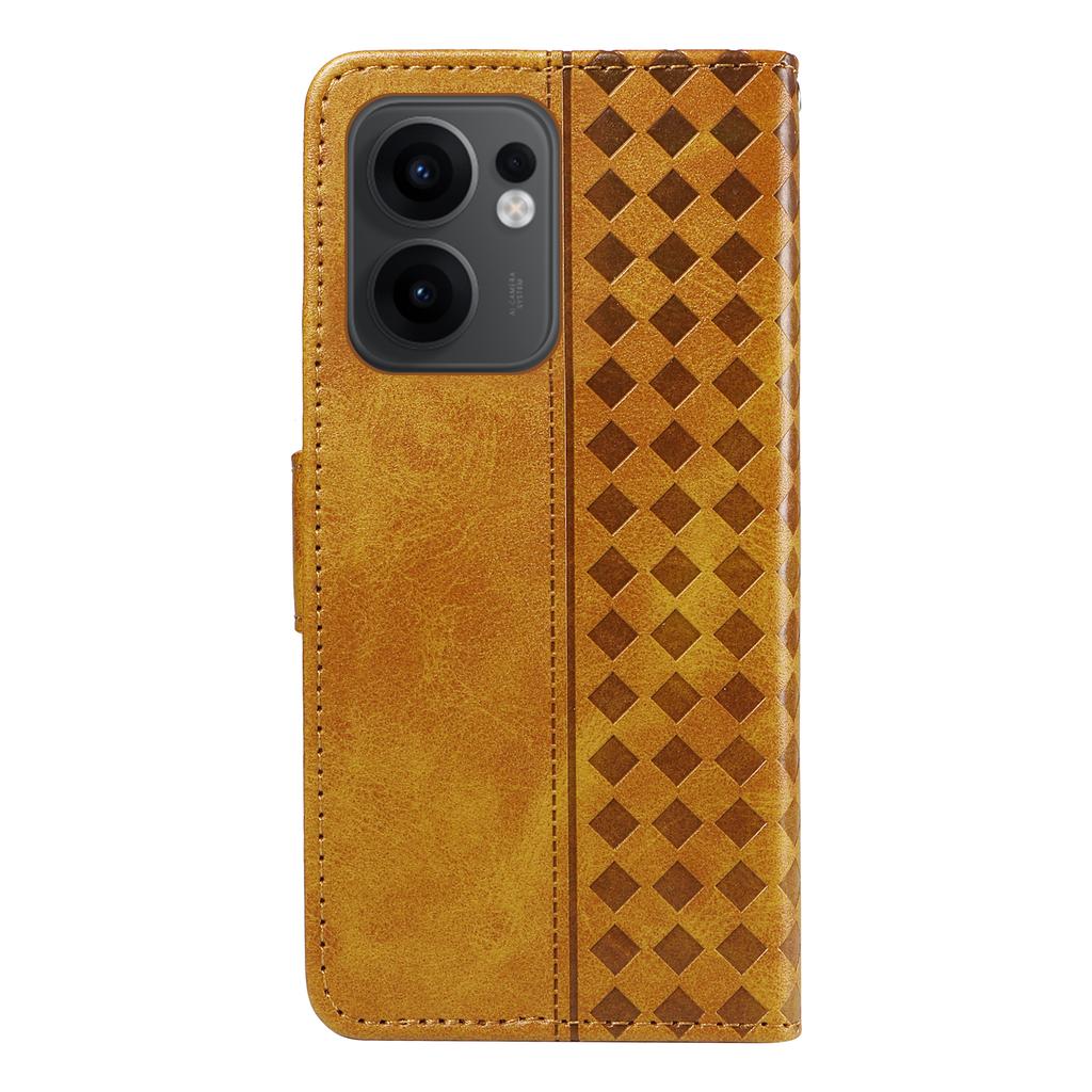 For Oppo Reno13 F 4G/Oppo Reno13 F 5G Leather Case Wallet Stand Grids Imprinted Phone Cover with Strap