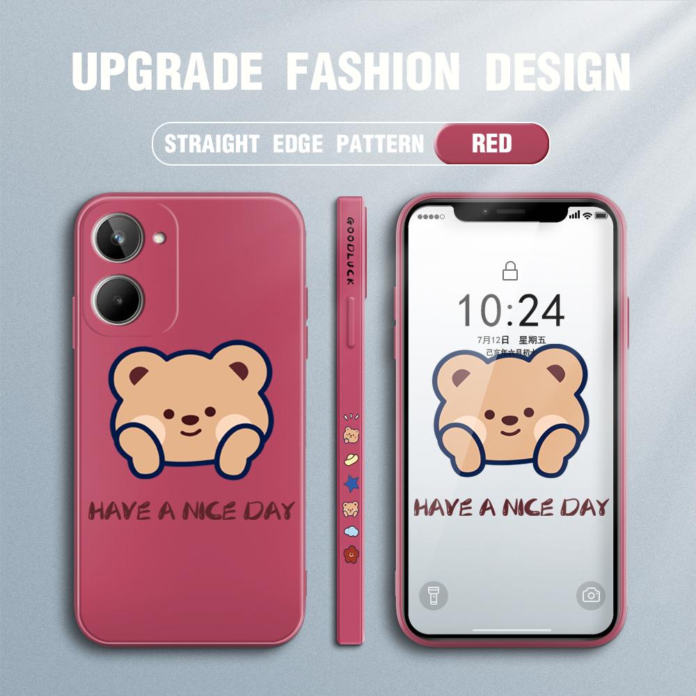 Lovely Cute Cartoon Bear Phone Case for IPhone 14 13 12 11 Samsung Galaxy S23 S22 A52 A52S Soft Full Protection Square Liquid Silicone Cover