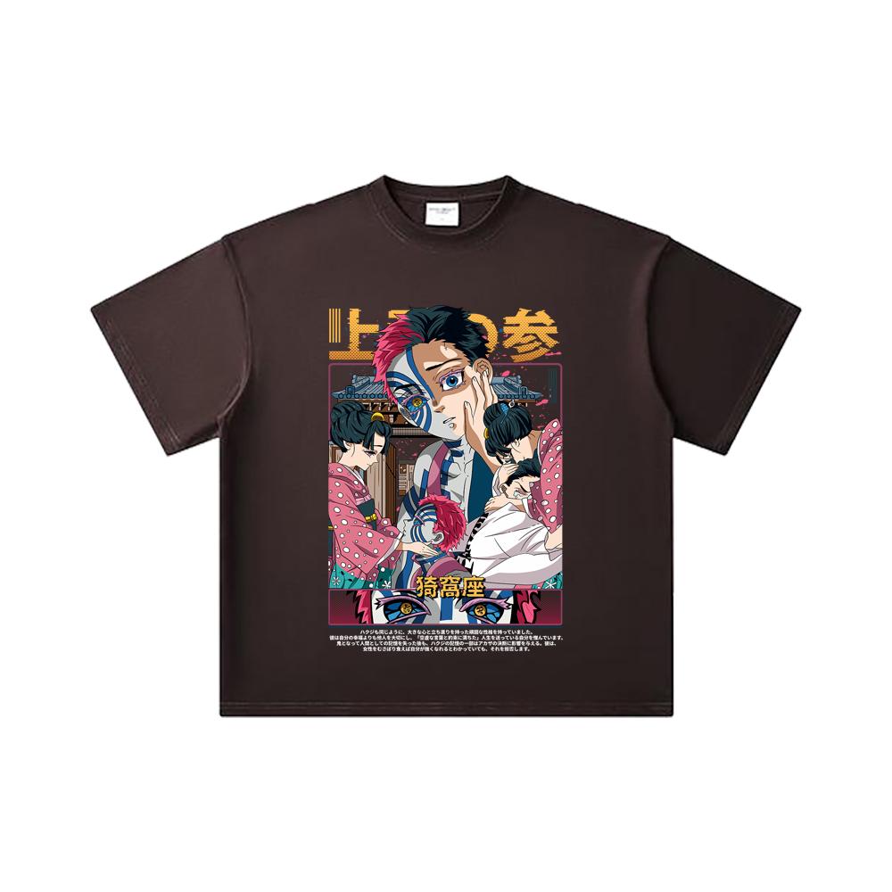 260 GSM Double Yarn 32 Count 100% Cotton Demon Slayer V25 Akaza Print Unisex Heavy Cotton T Shirt
