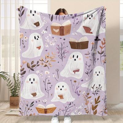 Cozy Reading Book Flannel Blanket - Perfect for Halloween Decor, Machine Washable & Soft for Travel, Office, Home, Sofa, Bed