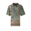 Women’s Casual Short Sleeve Waffle Knit Polo Shirt with Vintage Floral Print and Turn Down Collar for Daily Wear