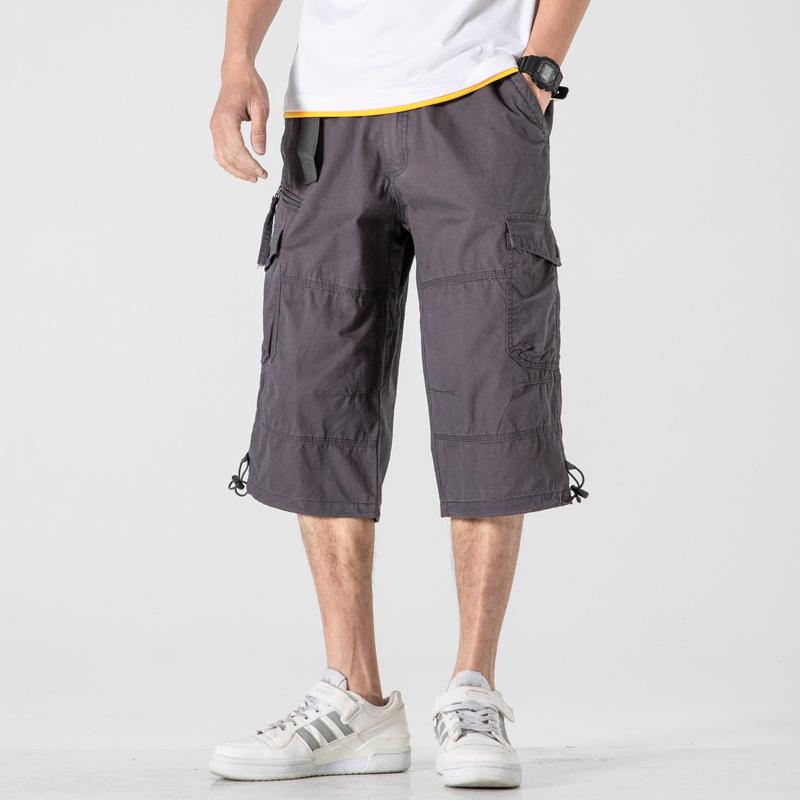 Мужские летние шорты большого размера, 7/8, из чистого хлопка, дышащие, свободные, прямые 5XL серый