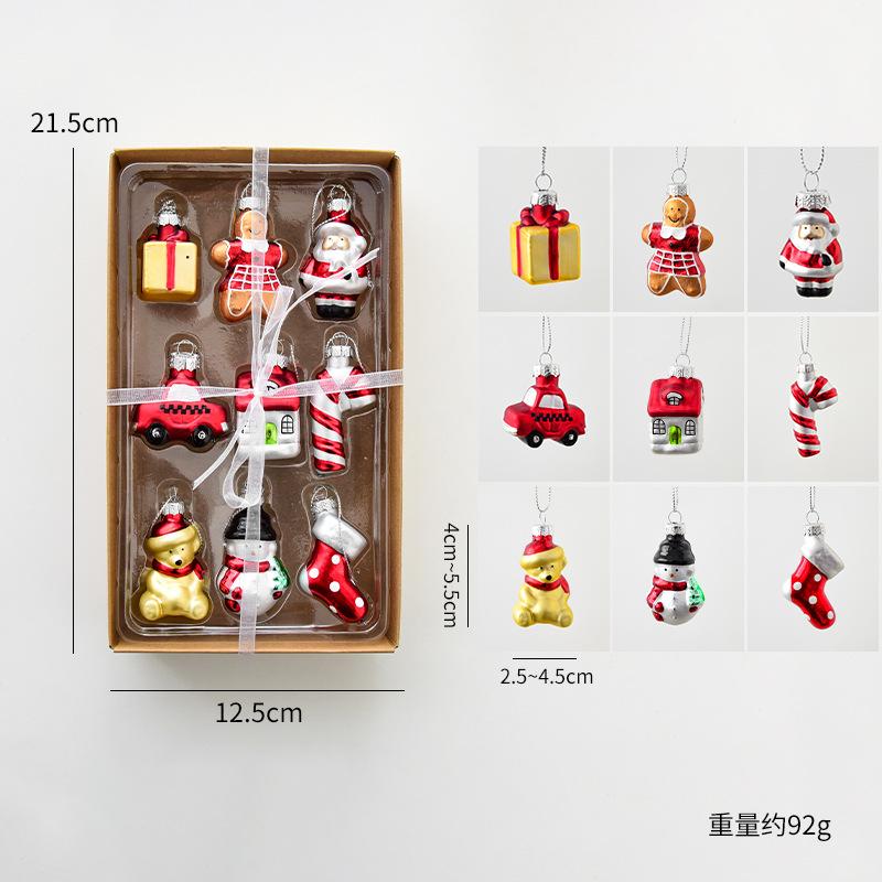 6/9PC set Christmas Glass Pendant Santa Claus Decorati Atmosphere for Xmas Tree Pendants DIY Home DecorArrangement Gift Box 2026