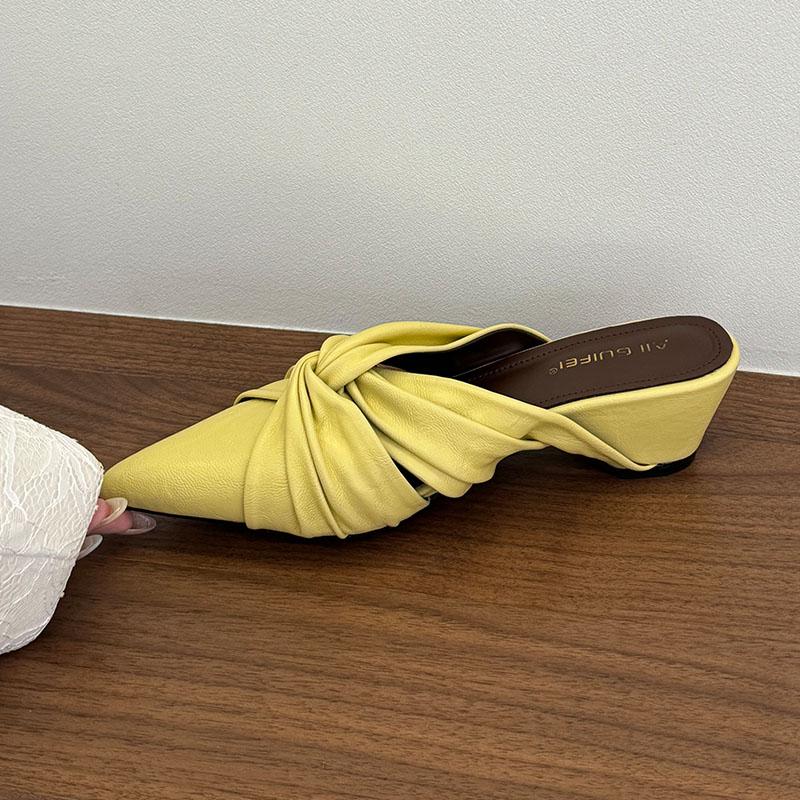 Fashion Fashion Pointed Toe Female 5CM Heels Women Slippers Slides Mules Shoes New In Summer Spring Ladies Heeled Slippers Sandals Shoes