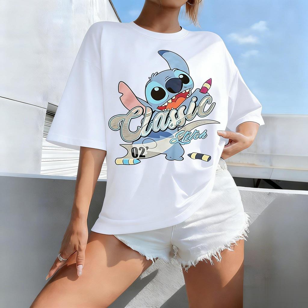 Stitch Disney Cartoon Print Women Man T Shirt Loose Short Sleeve Cotton Top Graphic Tee 2026 Summer Casual Streetwear Fashion