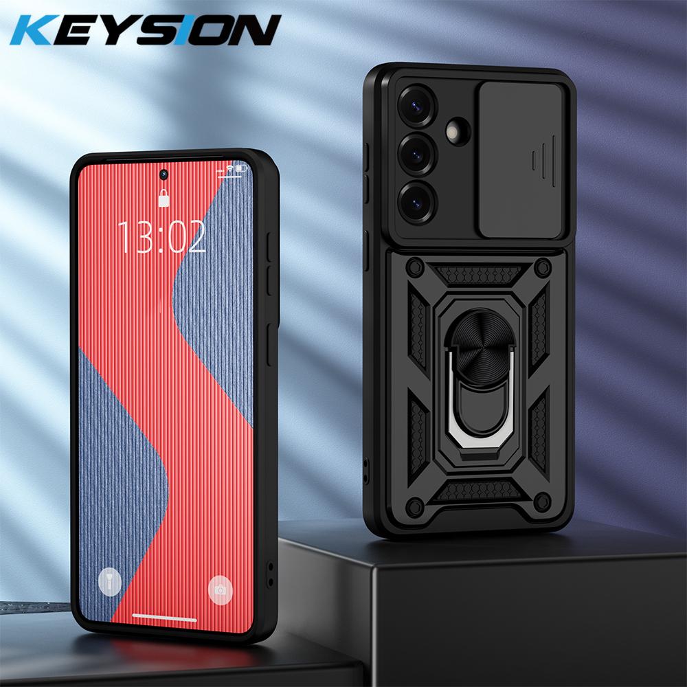 

KEYSION Shockproof Case for Samsung S26 Ultra 5G Slide Camera Lens Protection Mtal Ring Stand Phone Cover for Galaxy S26+ Plus for Galaxy S26 чёрный