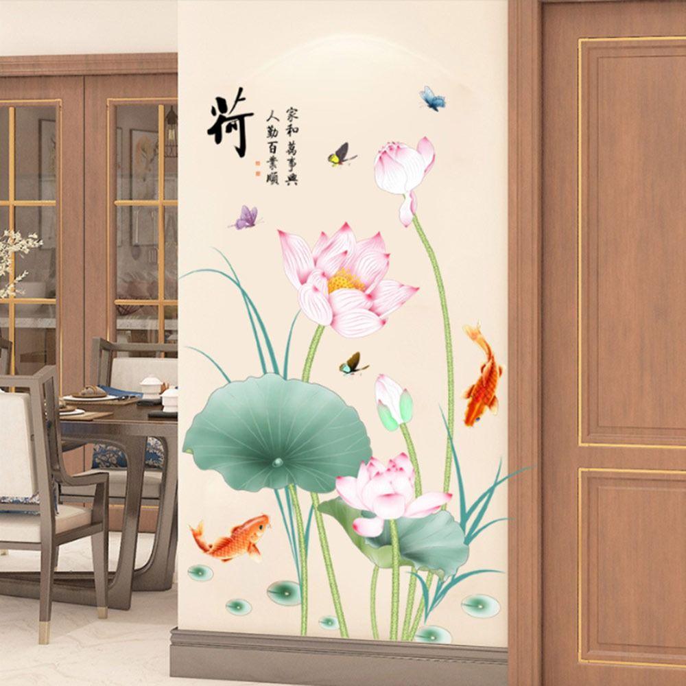 3D Effect Flower Koi Sticker PVC Background Decorative Wall Decal  for Bathroom&Living Room