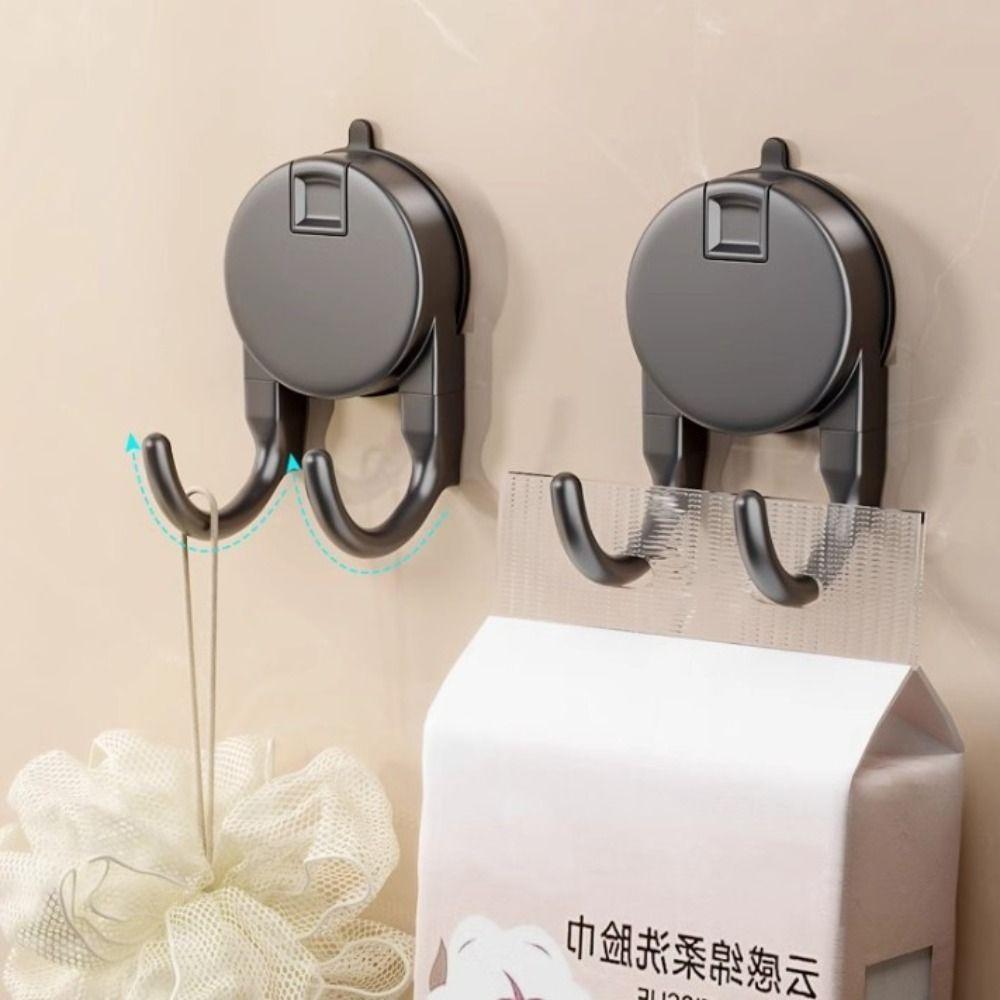 Press Type Suction Cup Double Hook Wall Organizer Door Back Clothes Hook Key Clothes Hook  Bathroom