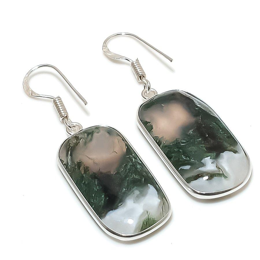 Natural Moss Agate Gemstone 925 Sterling Silver Jewelry Earring 1.93  AE-12399