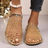 Fashion Women Slippers 2025 Summer New Hot Water Mesh Women Shoes Home Round Head Sandals Diamond Flats Home Slippers Slides Women