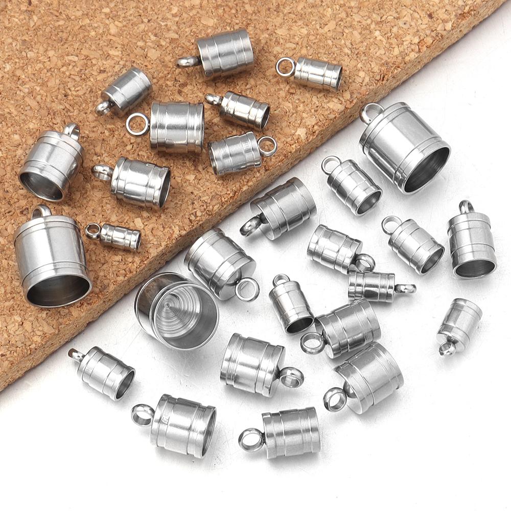 20 Stück Edelstahl-Quetsch-Endkappen für Lederbänder, Endspitzen, Kappen, Quasten-Endverschlüsse, DIY Schmuckherstellung, Verbinder, Zubehör