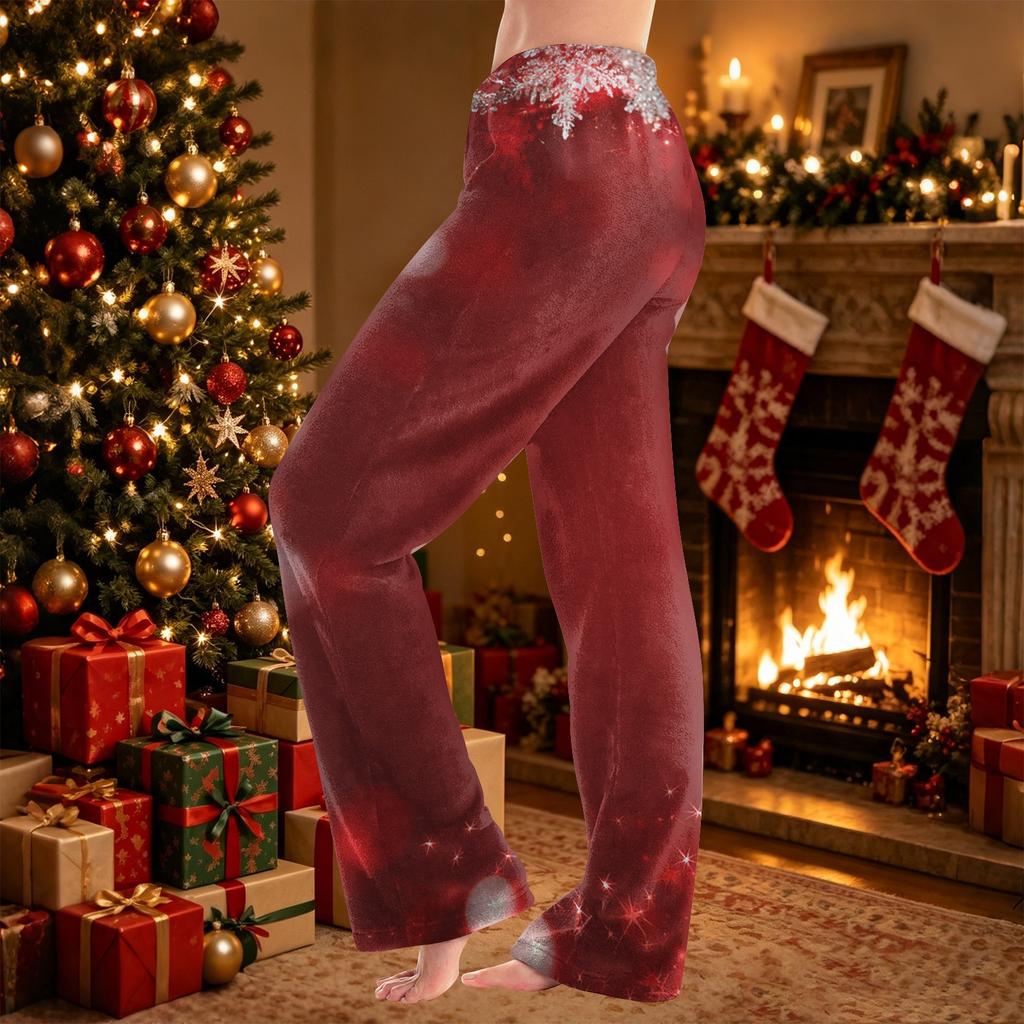 Women's Flannel Pajama Pants Christmas Print Loose Fit Sleep Pants