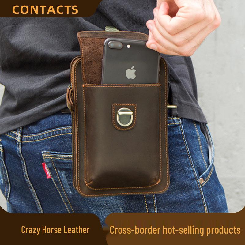 Men's Retro Crazy Horse Leather Crossbody Phone Waist Bag