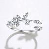 Simple Style Leaves Design Opening Rings with Marquise Round CZ for Women Stylish Wedding Party Accessories Fancy Gift