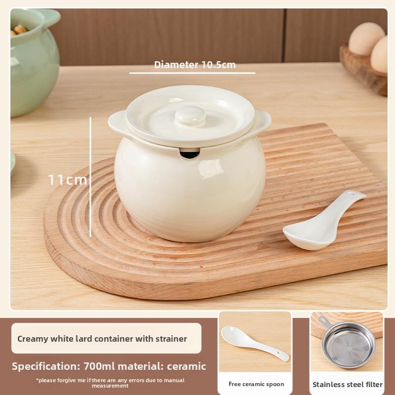 Kitchen Oil Pot Household Ceramic with Lid High Temperature Splashing Special Large Seasoning Tank for Seasoning Organizer