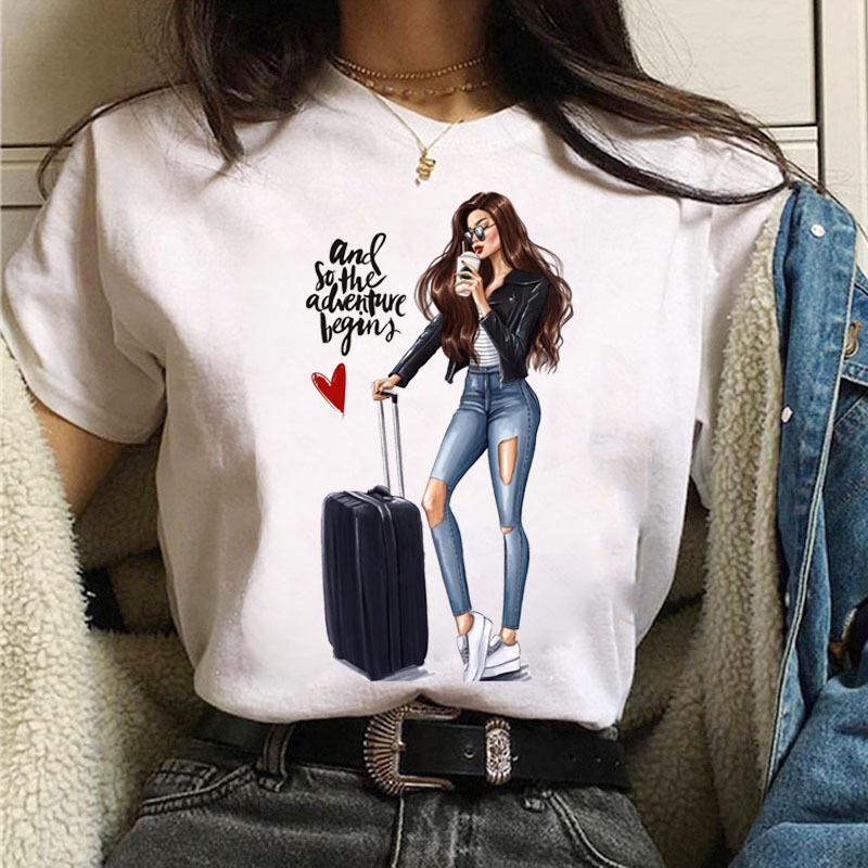 Summer Fashion Coffee Girl Urban Base Shirt Round Neck Pure Cotton Short Sleeved Women's T-Shirts Women’s