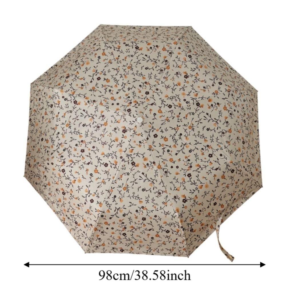 Fully Automatic/Manual Folding Rain Umbrella Curved Handle Floral Pattern Sunshade Umbrella with Storage Bag Comfortable Grip