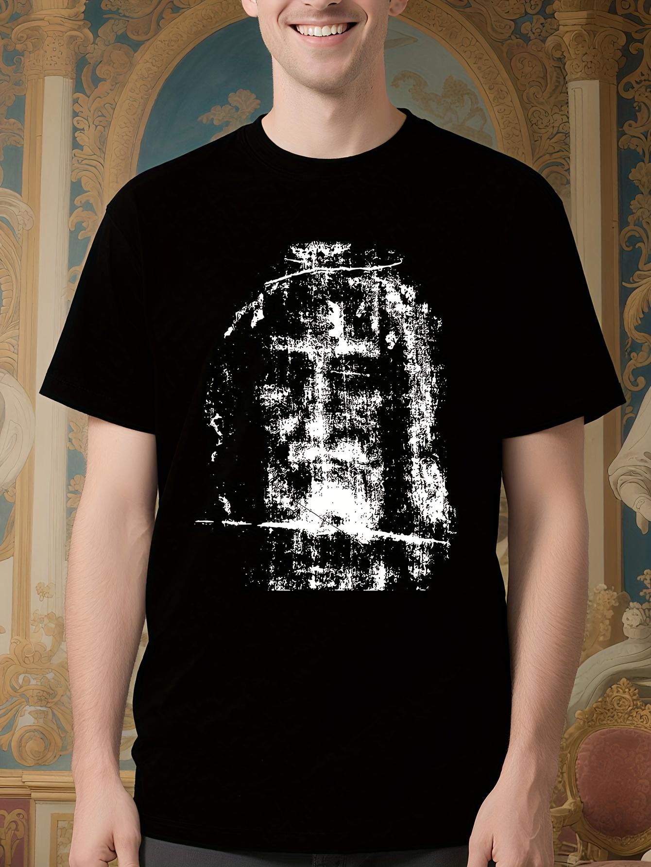 Religious Graphic - Face Portrait in White - Bold Abstract Print T-shirt XL