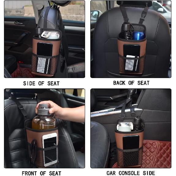 2 In 1 Large Cup Holder, 80 Oz Auto Water Bottle Holder Bag, Bottles & Big Drinks. Hanging Multi-Function Mini Car Seat Side Organizer, Phones, Stuff