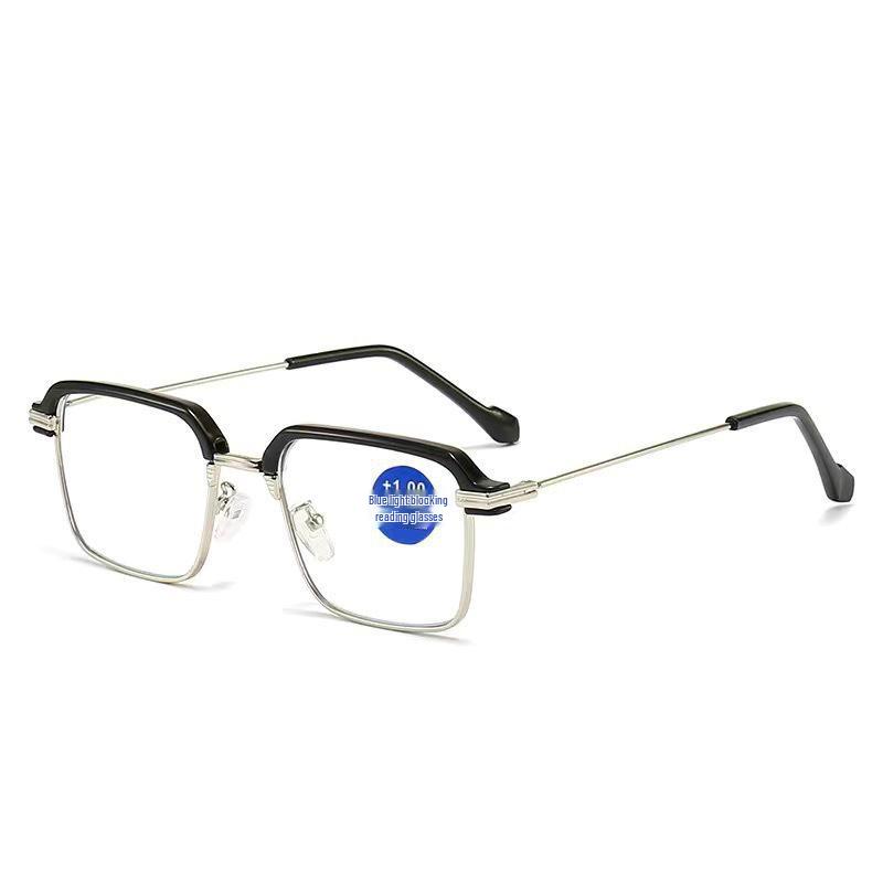 Unisex Retro Square Metal Half-Frame Anti-Blue Light Reading Glasses - HD Eye Protection, Fashionable Slim Design