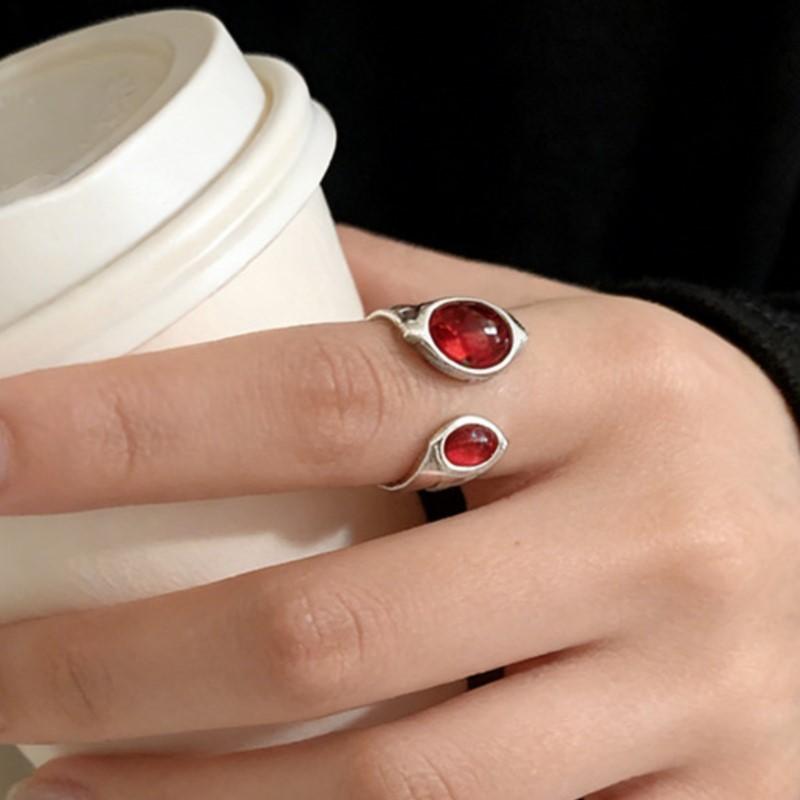 925 Silver Rings for Women Couple Minimalist Handmade Red Zirocon Ring Fine Jewelry Gift Prevent Allergy