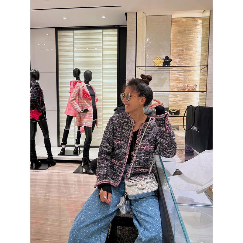 Blacknini Yin Huafu Duleli Garden High Luxury Purple Dream Green Shadow Classic Style Tweed Outwear Pants