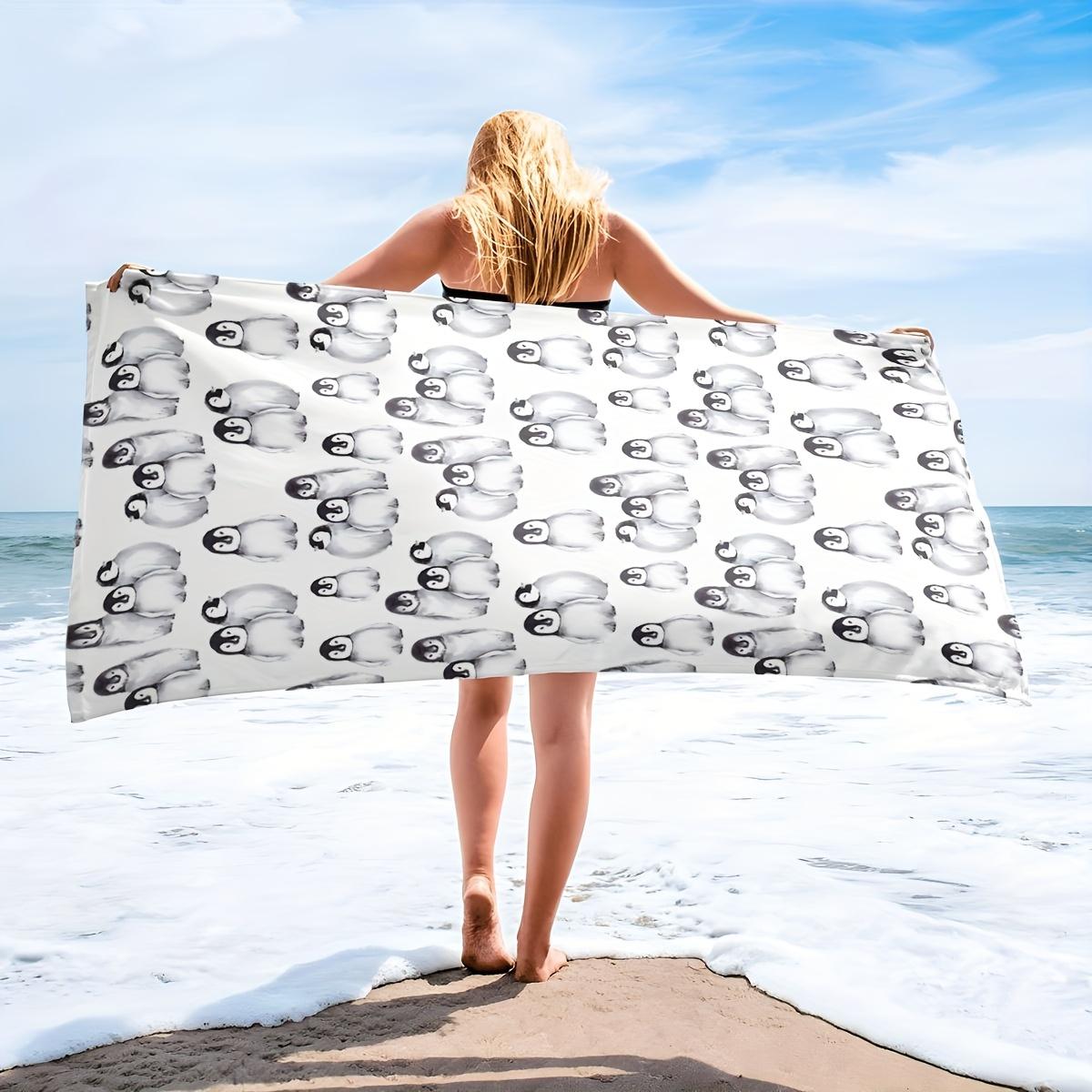 Ka Chen Muxi White Super Soft Beach Towel, Absorbent And Sand-Resistant Lightweight And Quick Drying Tropical Ocean Kawaii Design With Penguin