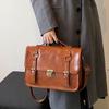 Girls Satchels Retro Small Square Bag Female Students Crossbody College Style Flap Shoulder Handbag Metal Lock Buckle Decoratio