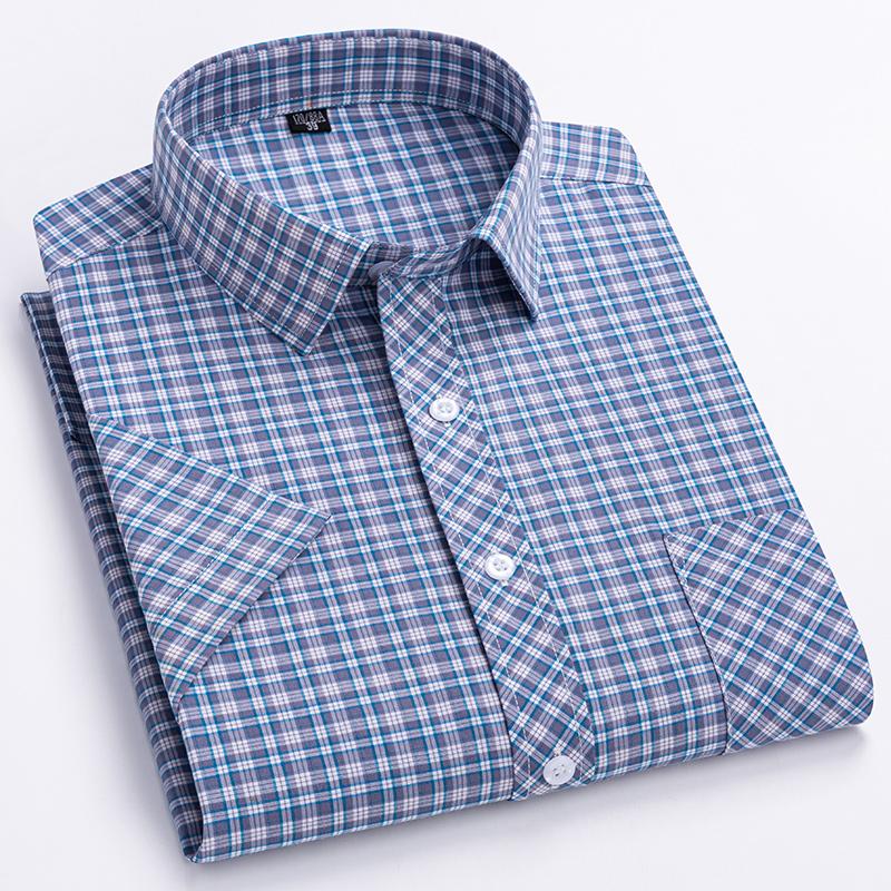 Camisa Casual Británica de Algodón a Cuadros de Manga Corta para Hombre - Ligera de Verano a Cuadros con Botones y Bolsillo Para Ropa Exterior Diaria